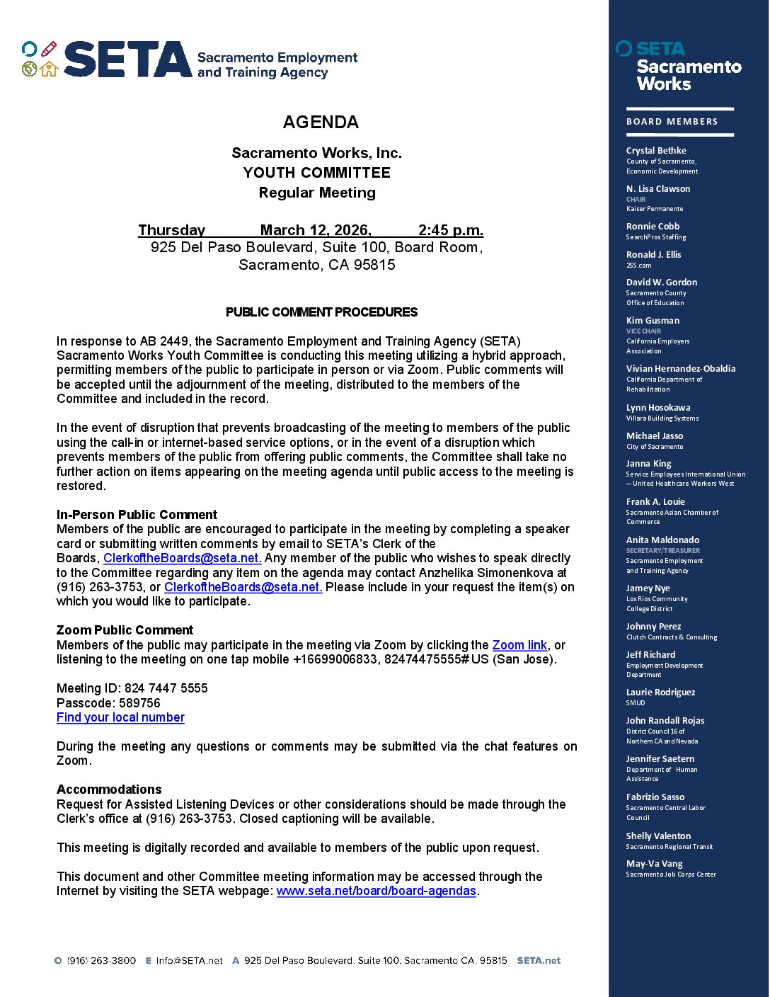 Sacramento Works Youth Committee 03/12/2026