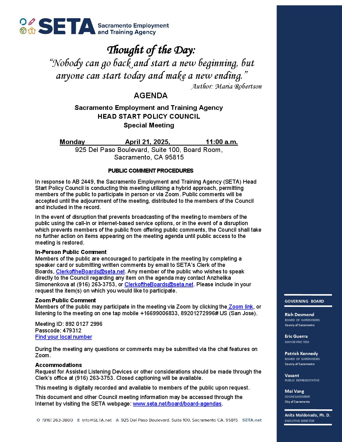 Head Start/Early Head Start Policy Council 4/21/2025