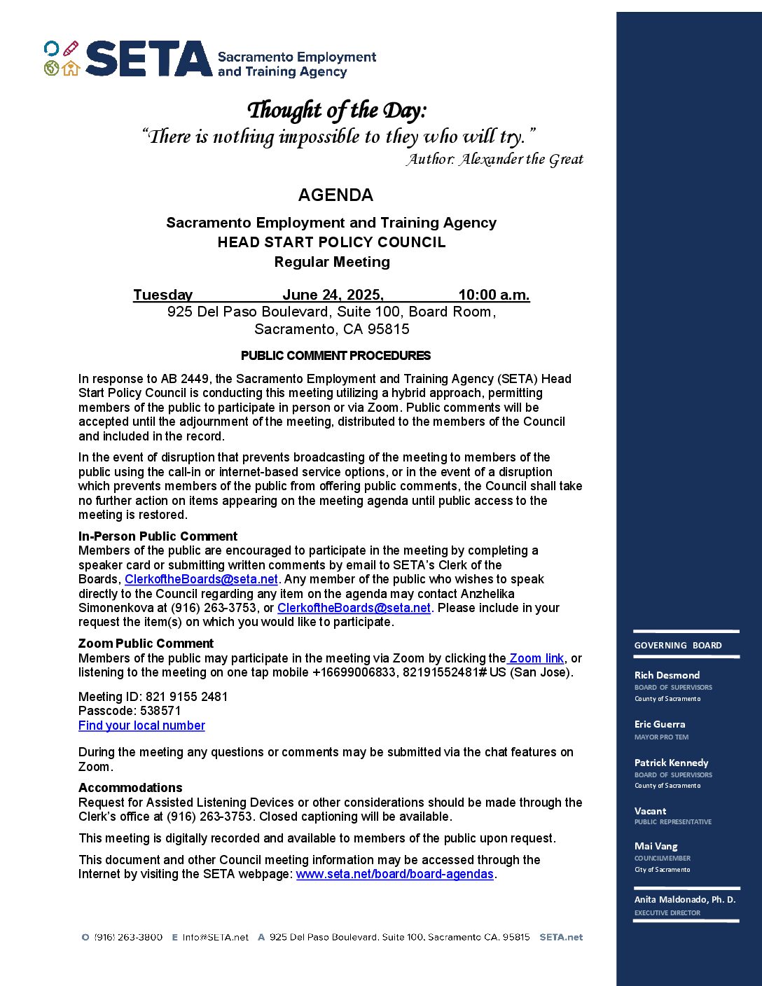 Head Start/Early Head Start Policy Council 6/24/2025