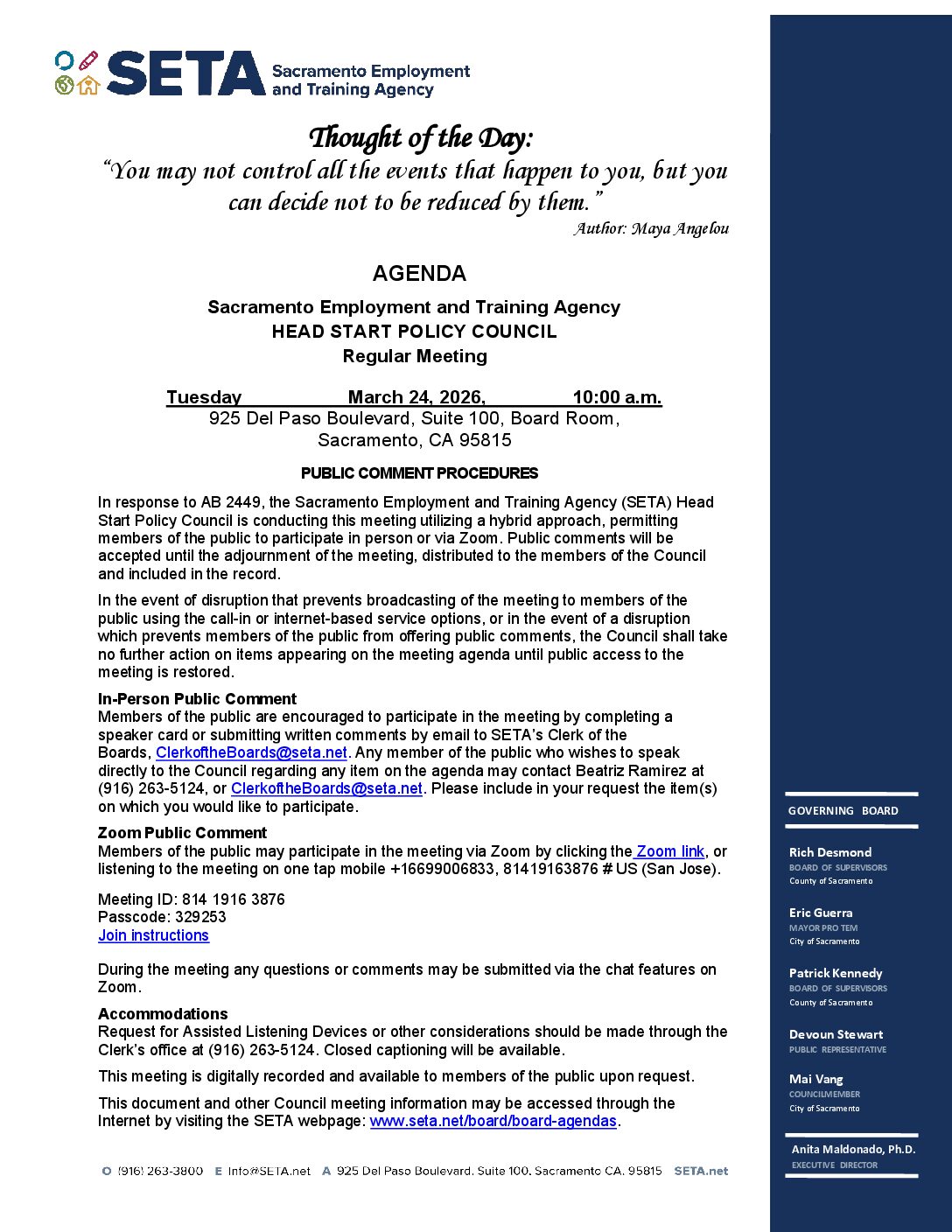 Head Start/Early Head Start Policy Council 03/24/2026