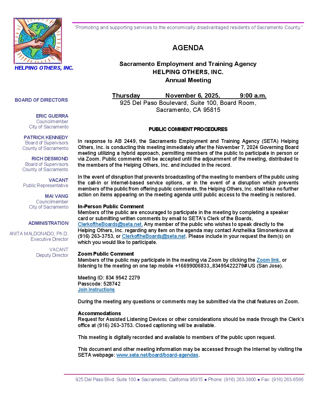 Annual Meeting of Helping Others, Inc.